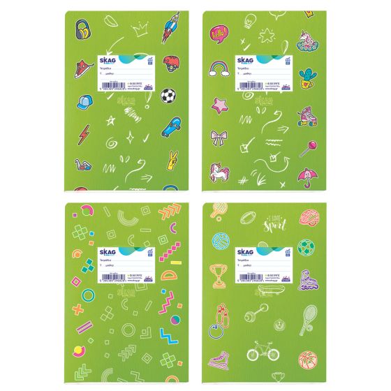 SKAG Τετράδια Πλαστικά με σχέδια 17x25 Ριγέ 50Φ 80ΓΡ